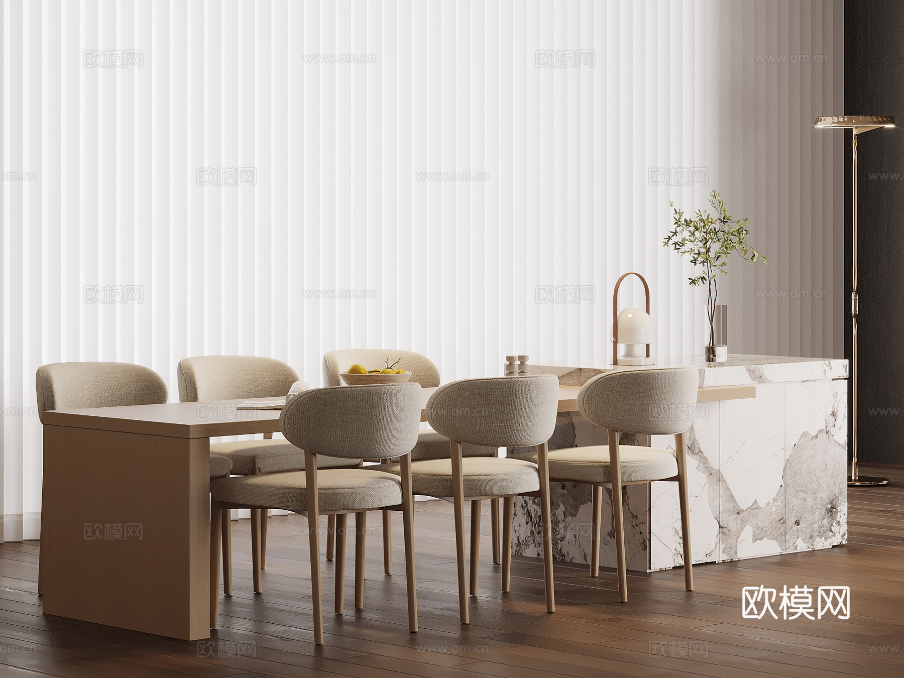 现代简约吧台 岛台 餐桌椅su模型