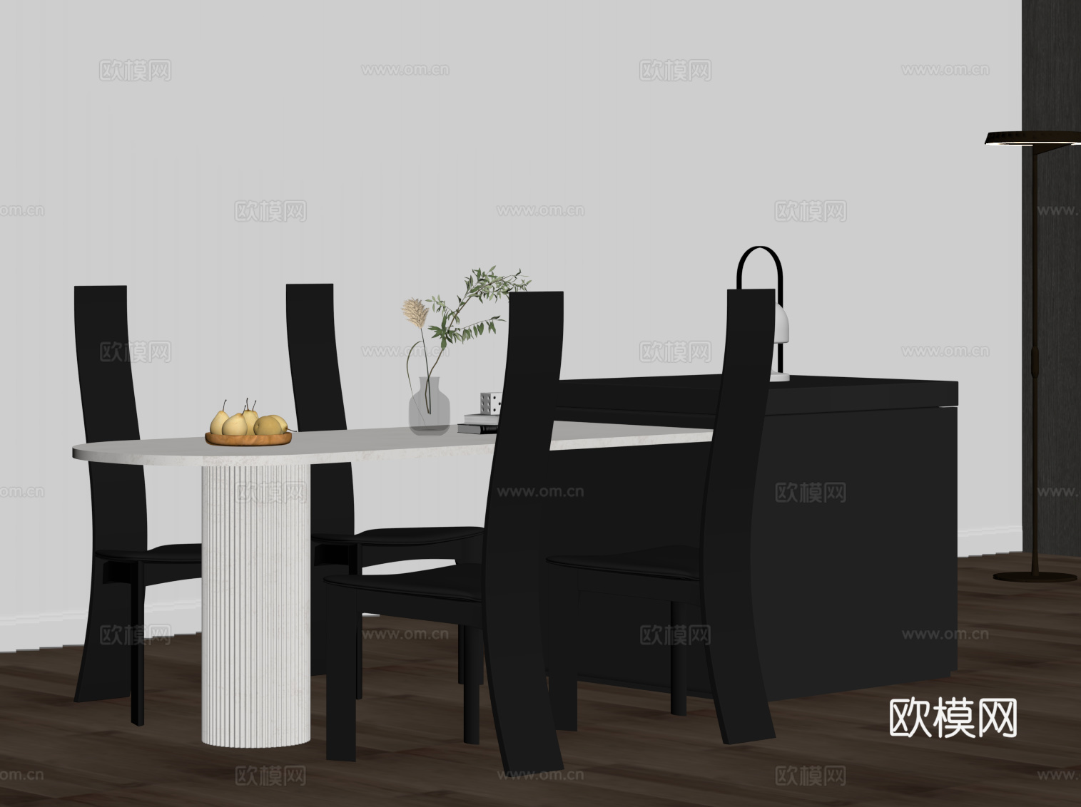 法式复古风岛台 餐桌椅su模型