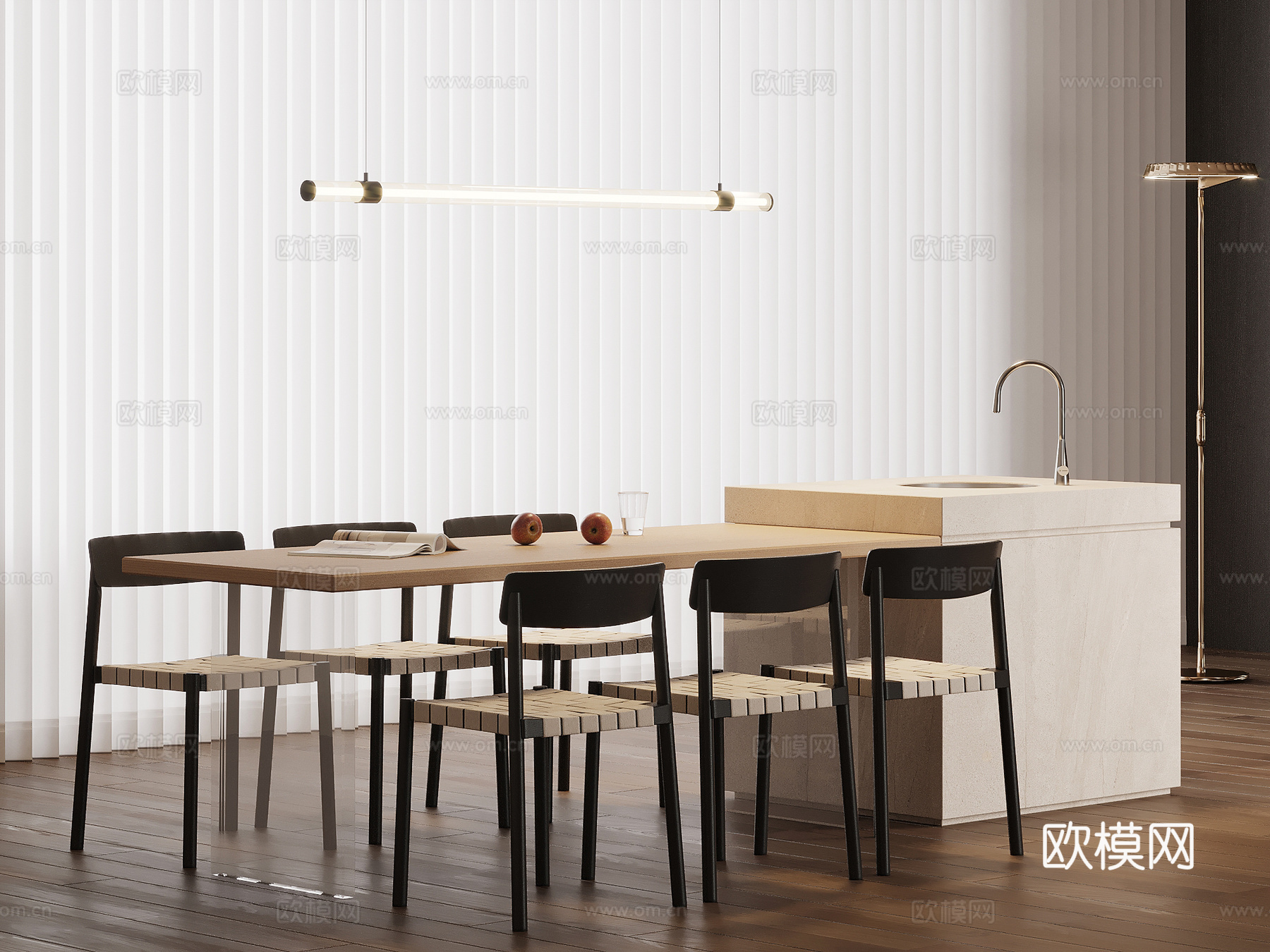 法式奶油风岛台 餐桌椅3d模型下载