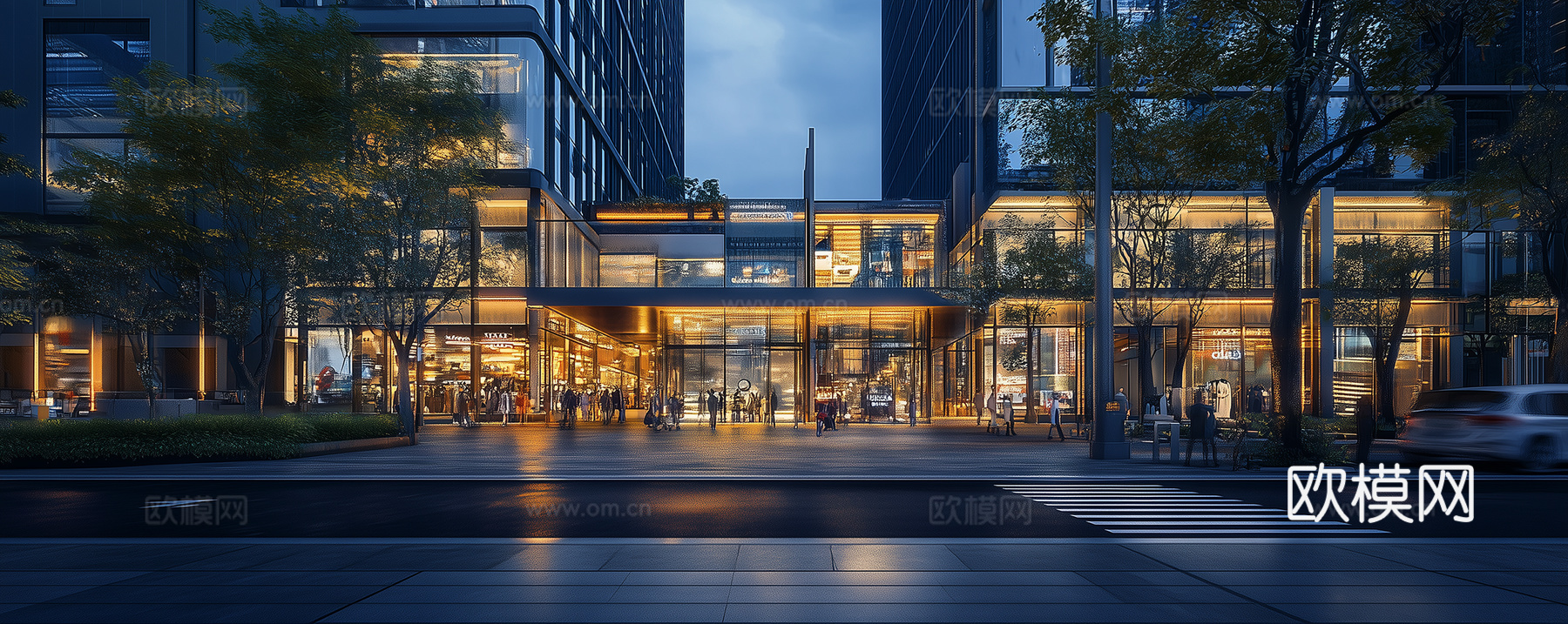 现代街道外景商业街外景现代城市街道夜景