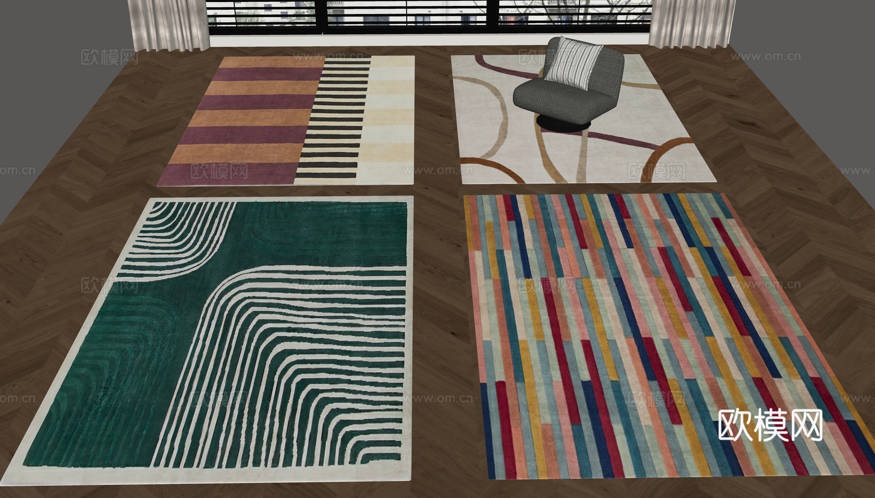 现代中古风地毯su模型