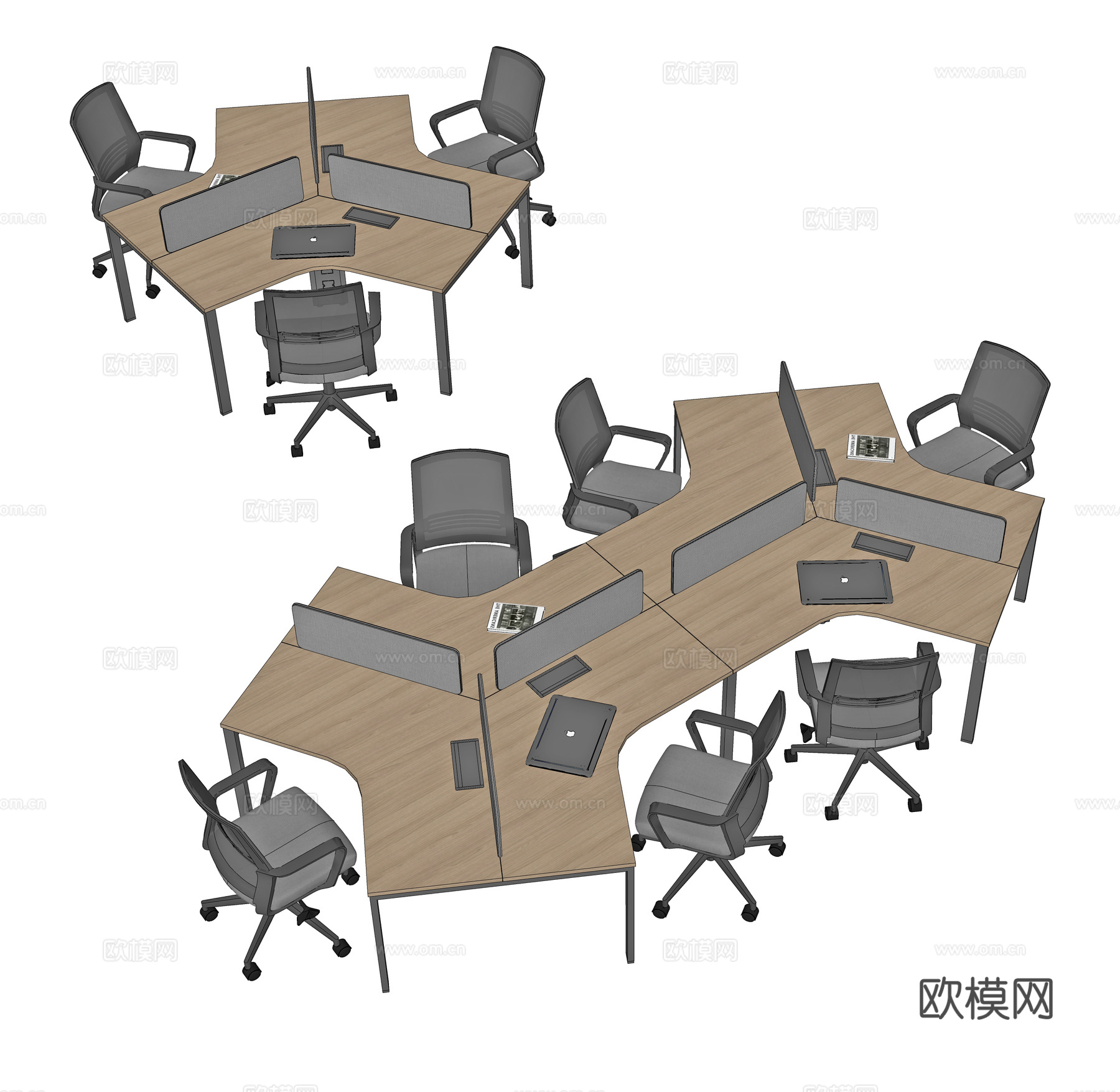 现代办公桌椅组合 办公桌 工位 员工位 桌屏 桌上屏 职员桌su模型
