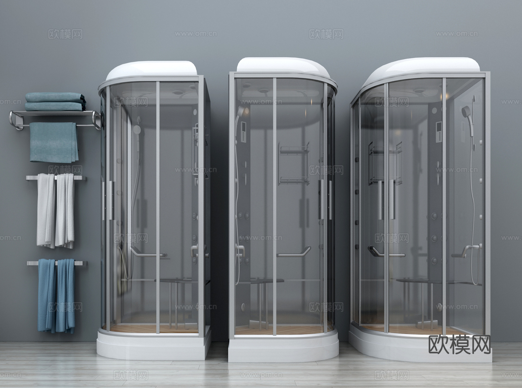 现代淋浴房淋浴间玻璃淋浴房花洒毛巾架3d模型下载