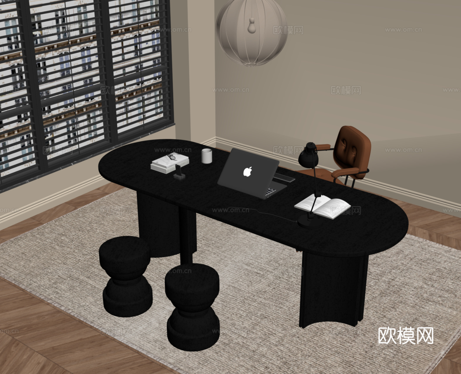 法式复古风书桌椅 办公桌椅su模型