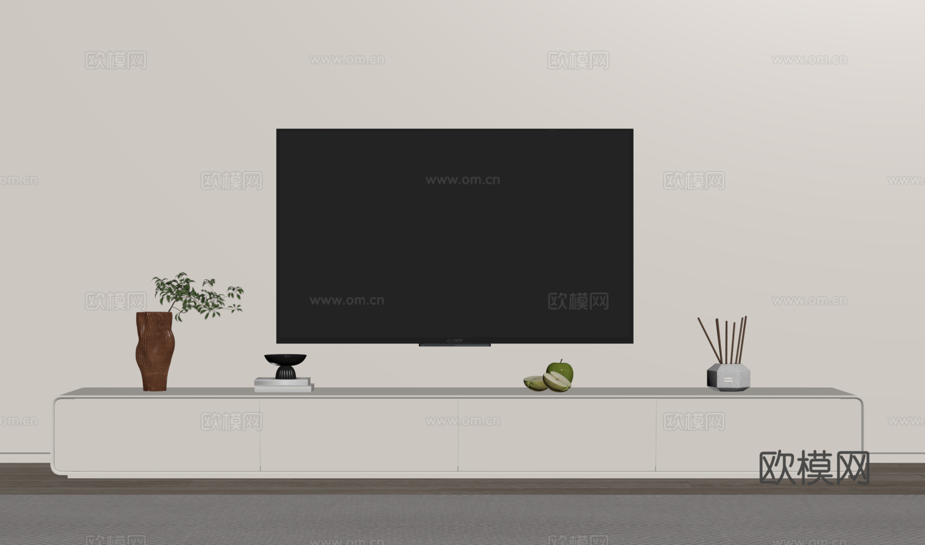 现代极简电视柜su模型