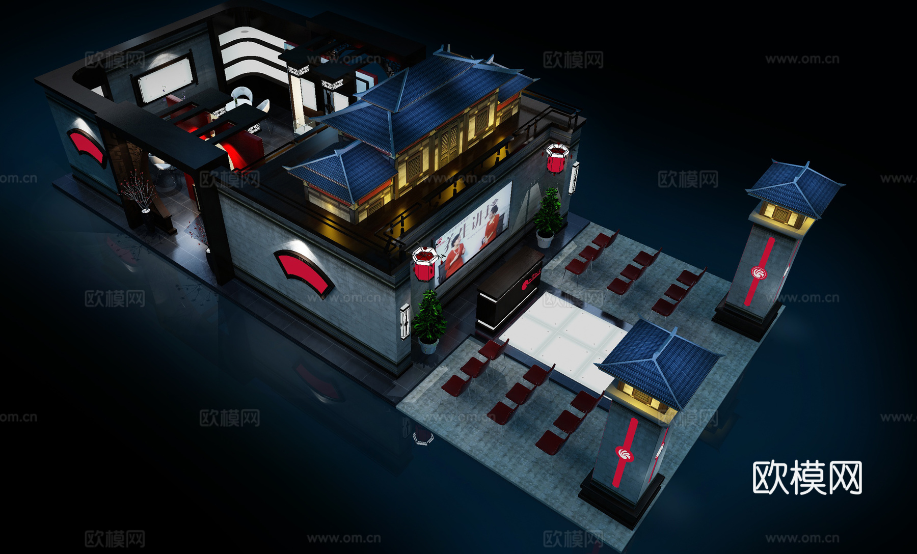 新中式风美妆展示一套3d模型下载（渲染图1）