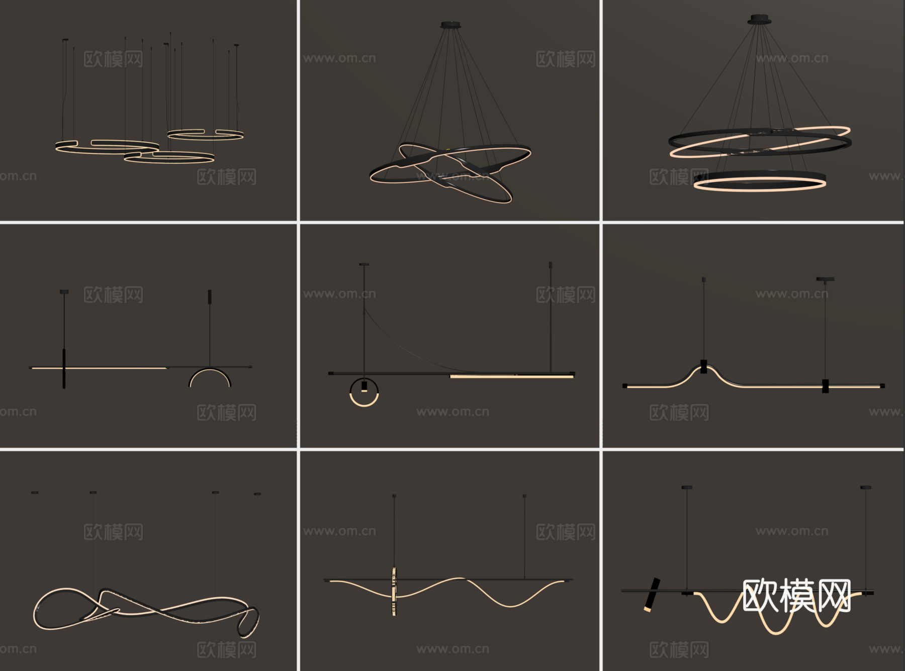 现代吊灯组合 餐厅吊灯su模型