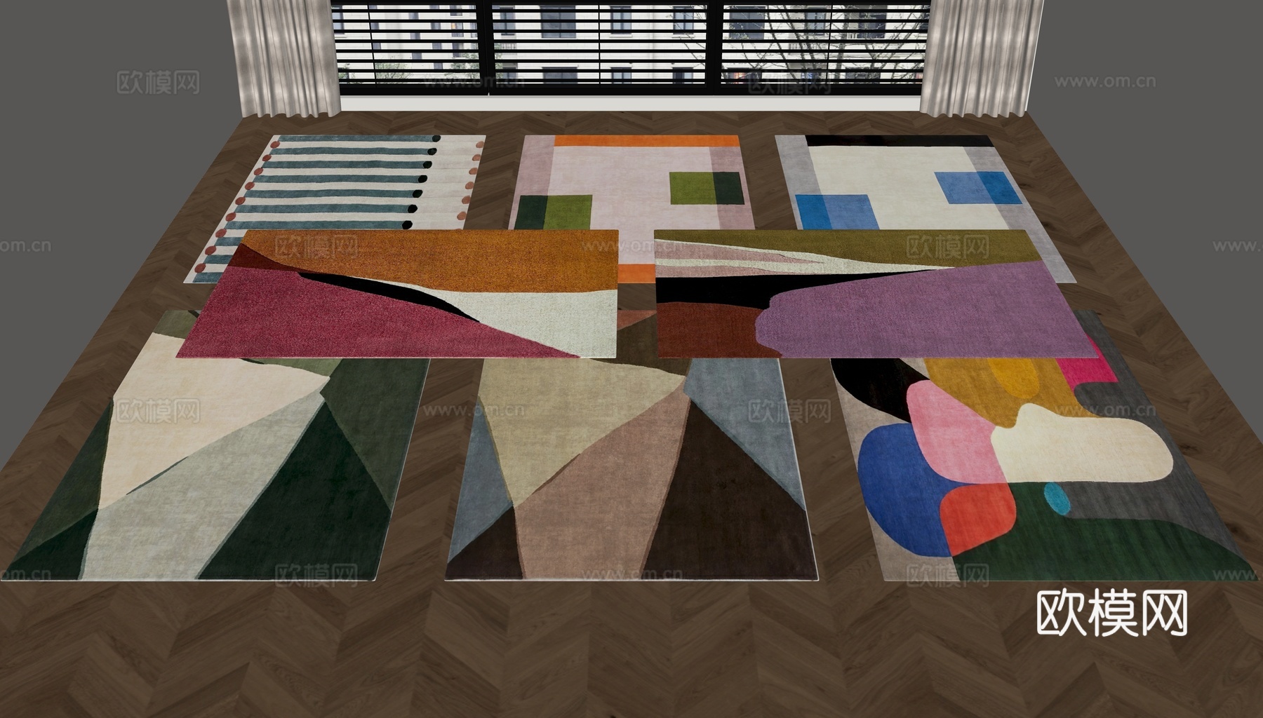现代中古风地毯su模型
