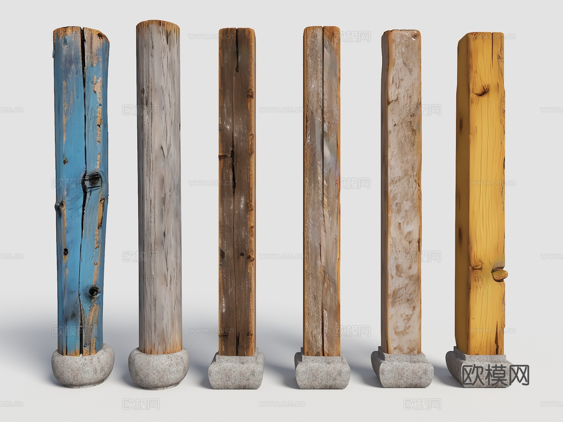 旧木柱子 老木头柱子 木柱 原木 木头木板 木头柱子 旧木头su模型