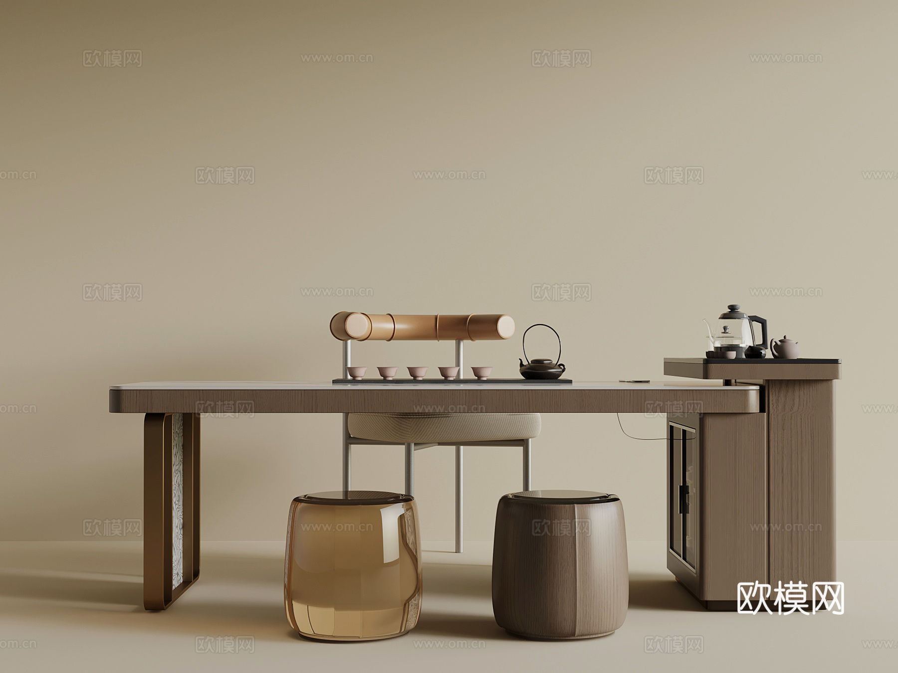 现代茶台 茶桌椅su模型