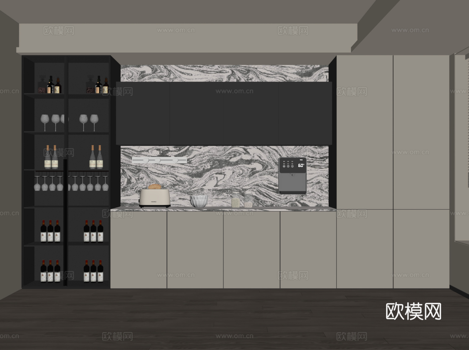 现代极简酒柜 餐边柜su模型