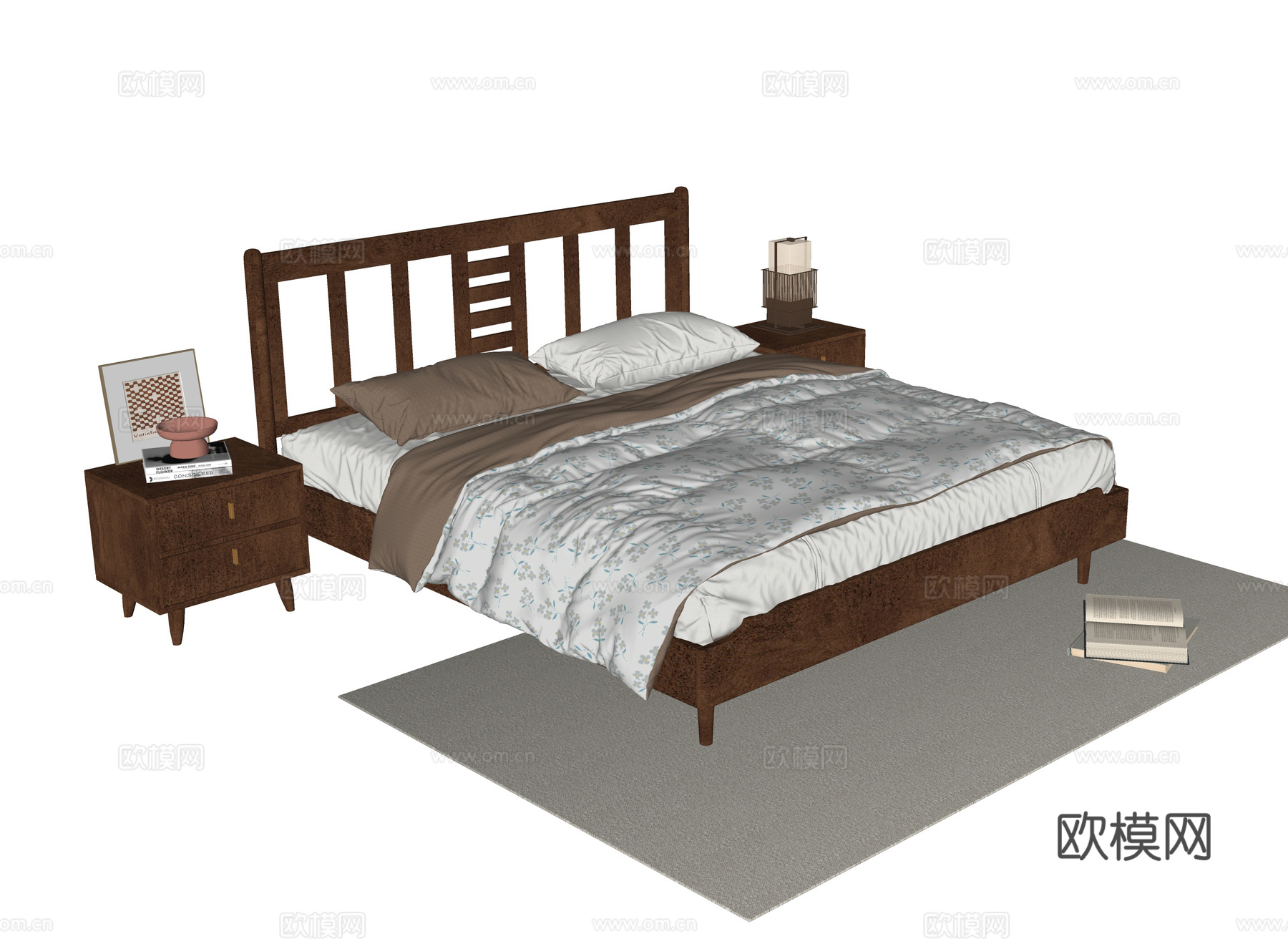 日式双人床su模型
