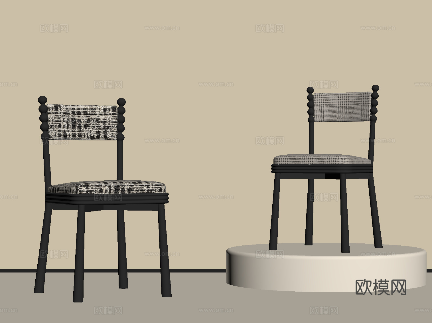 现代中古风餐椅 休闲椅su模型