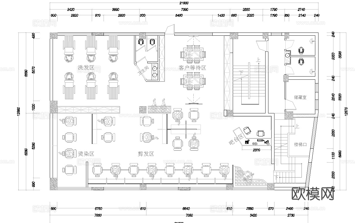 最新完整版理发店施工图合集cad施工图