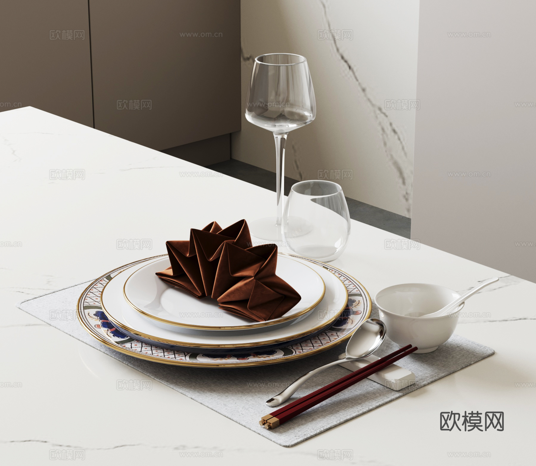 新中式餐具 现代餐具3d模型下载