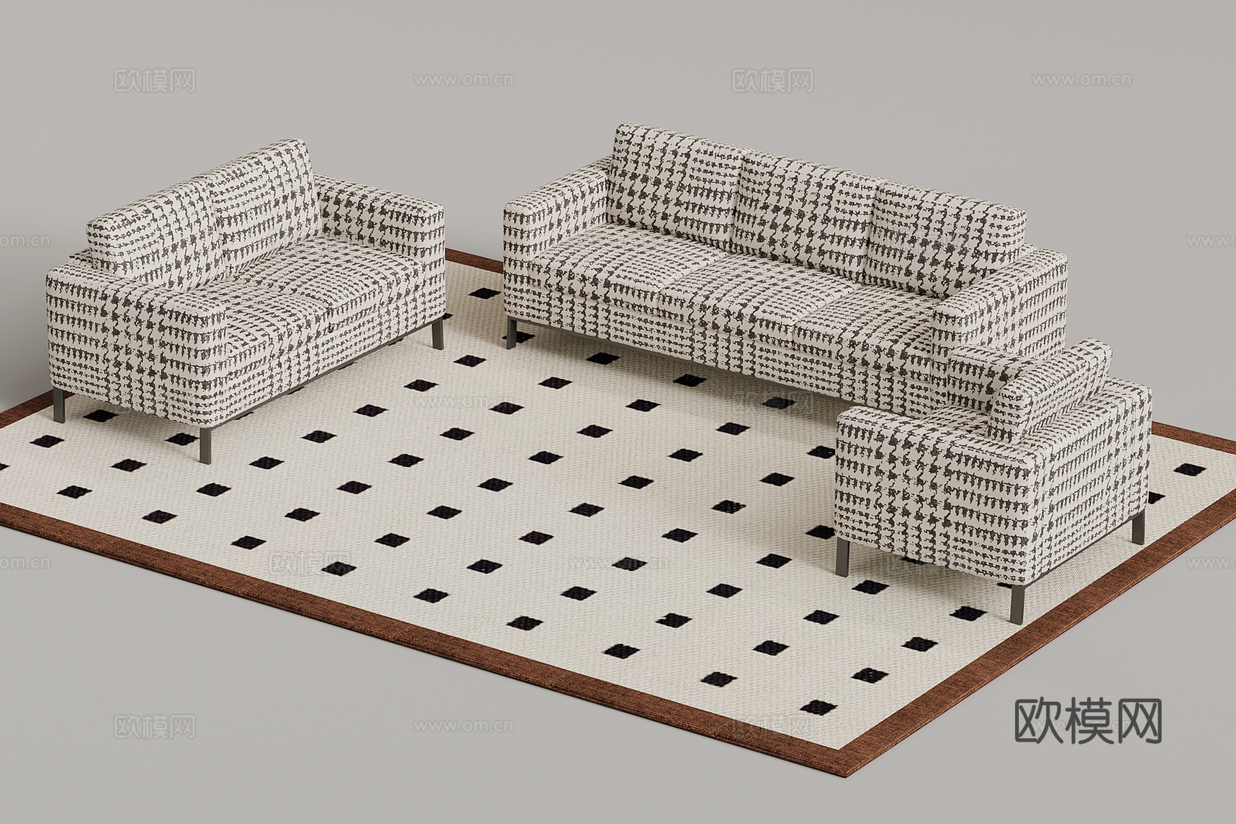现代中古风多人沙发 沙发组合su模型