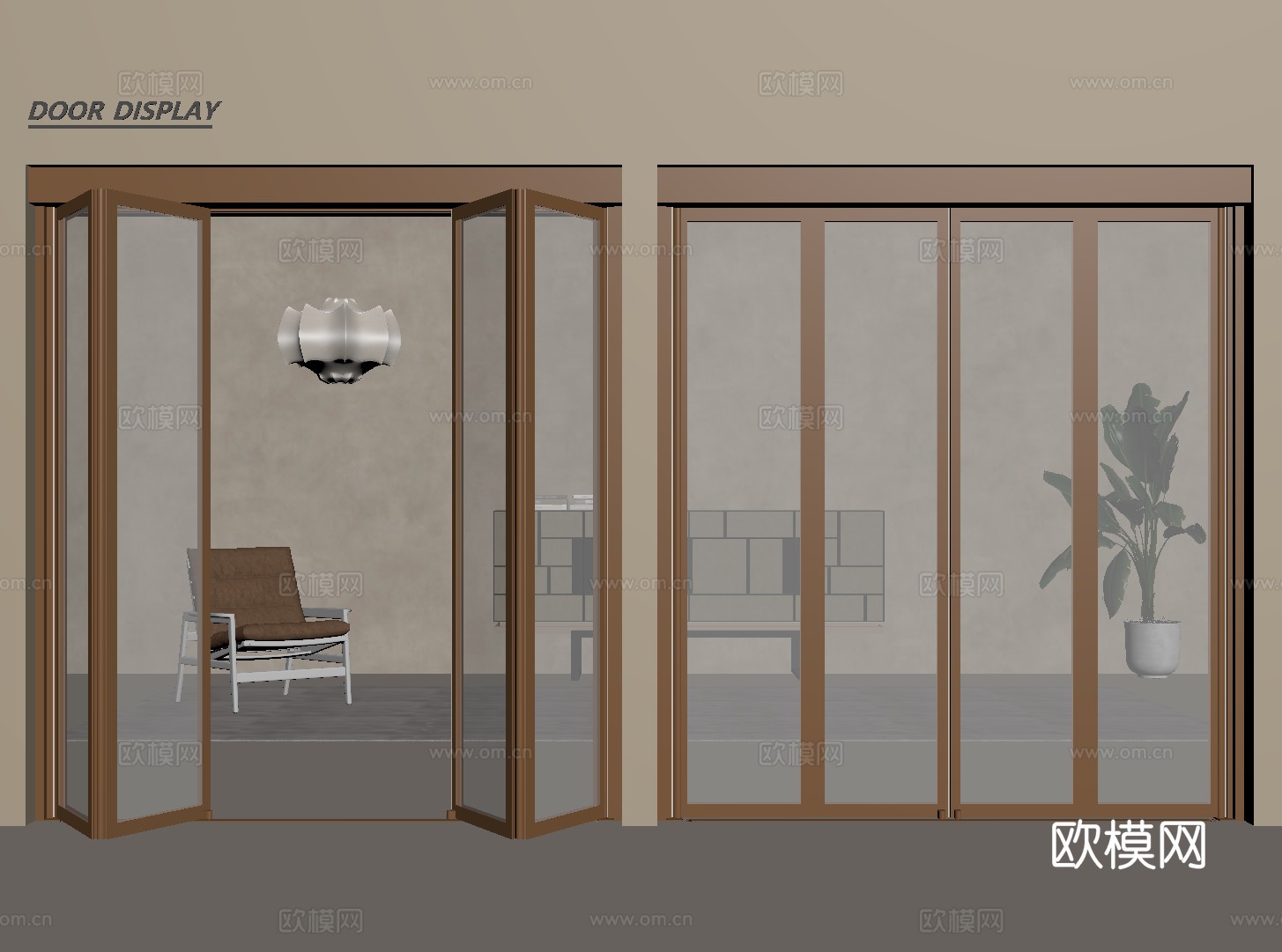 现代玻璃推拉门 长虹玻璃门 玻璃移门 折叠门su模型