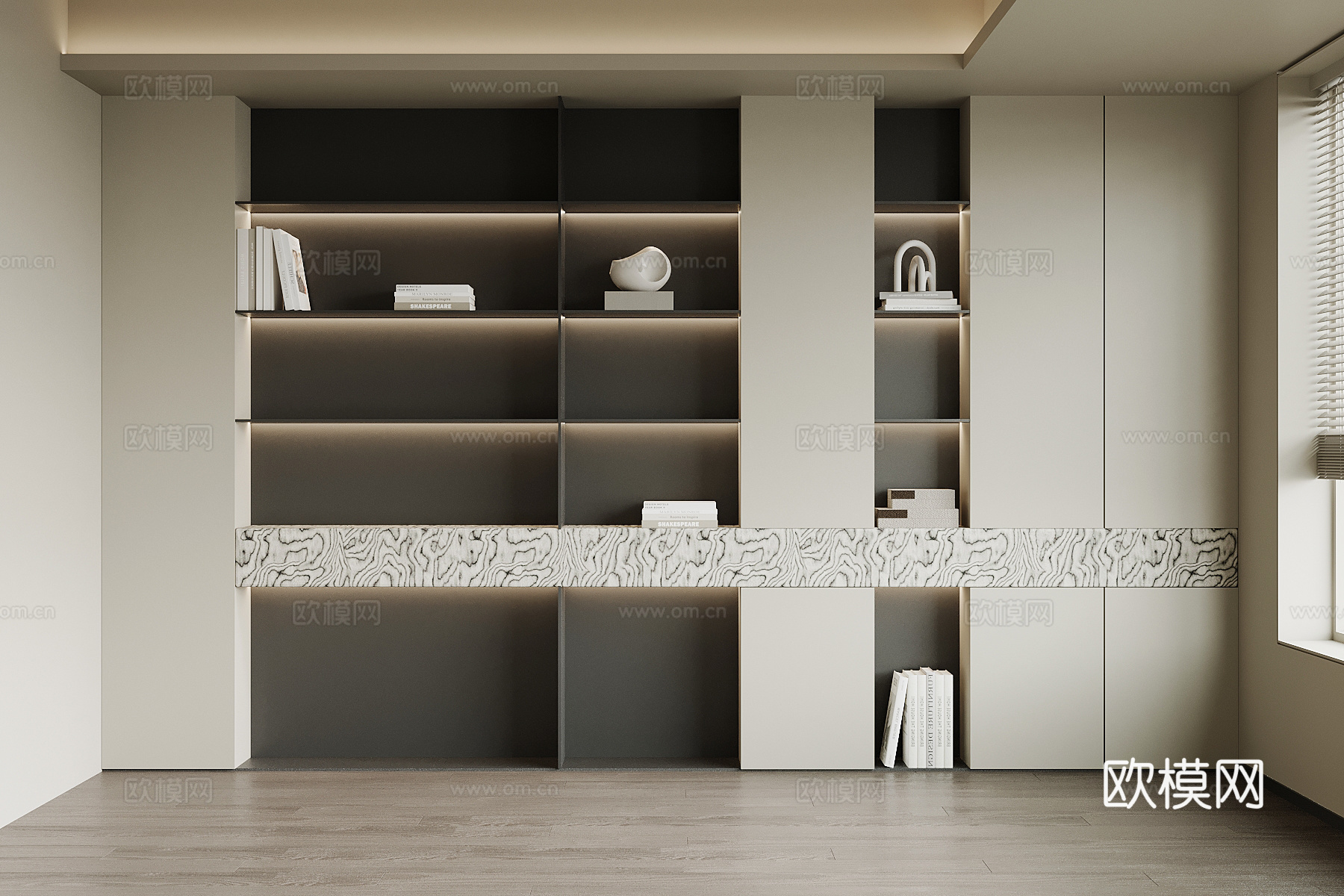 现代极简书柜 置物柜su模型