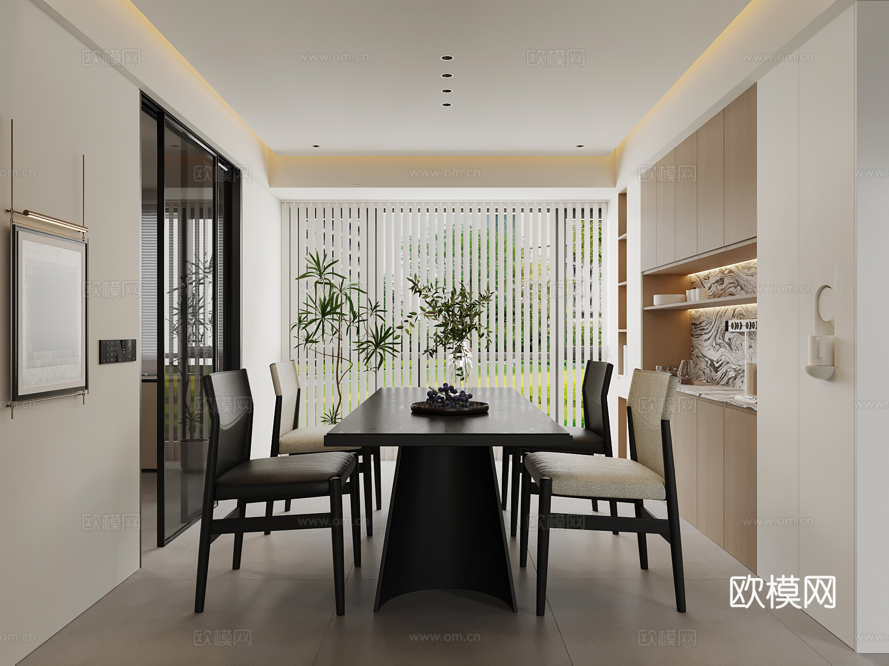 现代餐厅 餐桌椅 餐边柜su模型