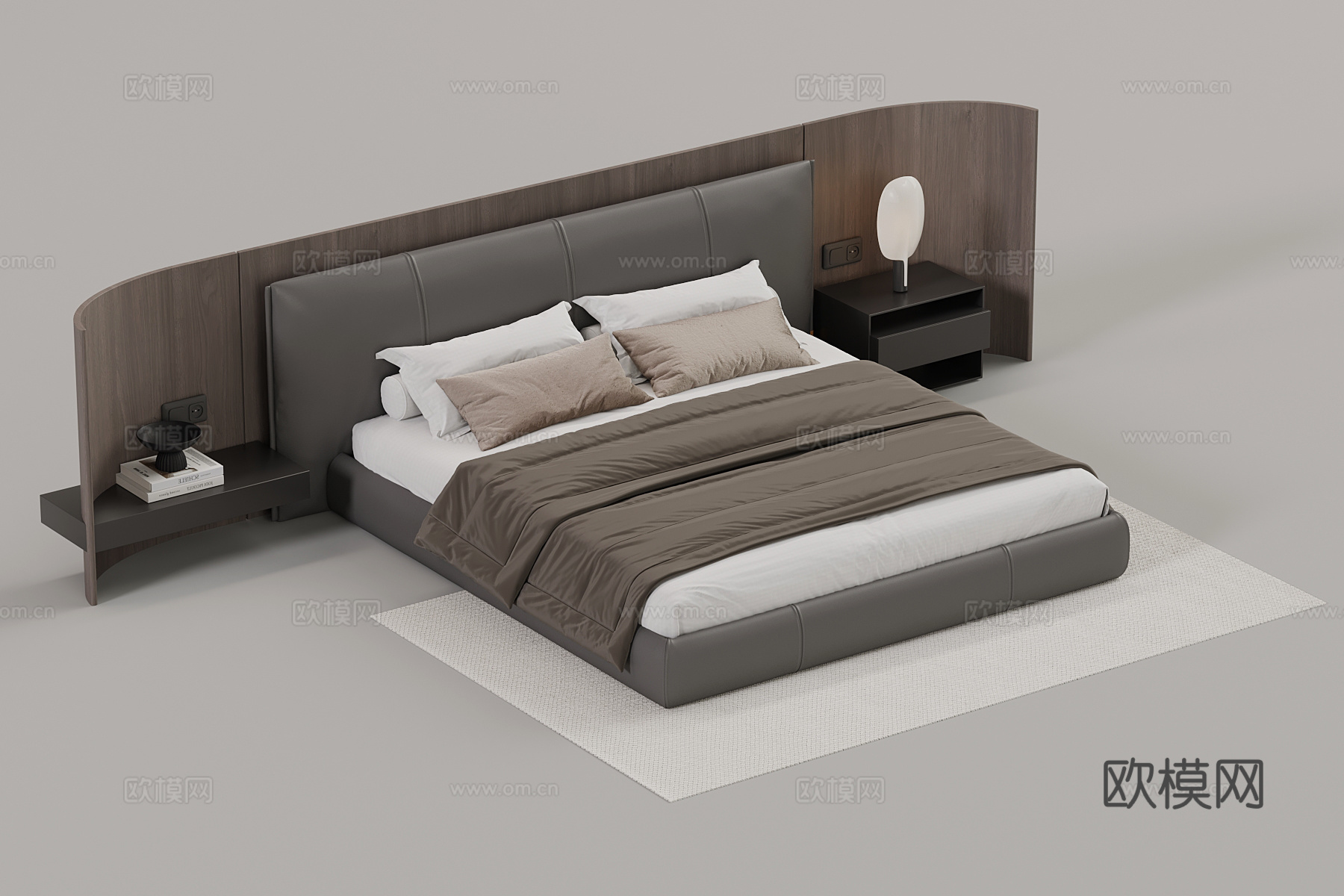 现代意式双人床su模型