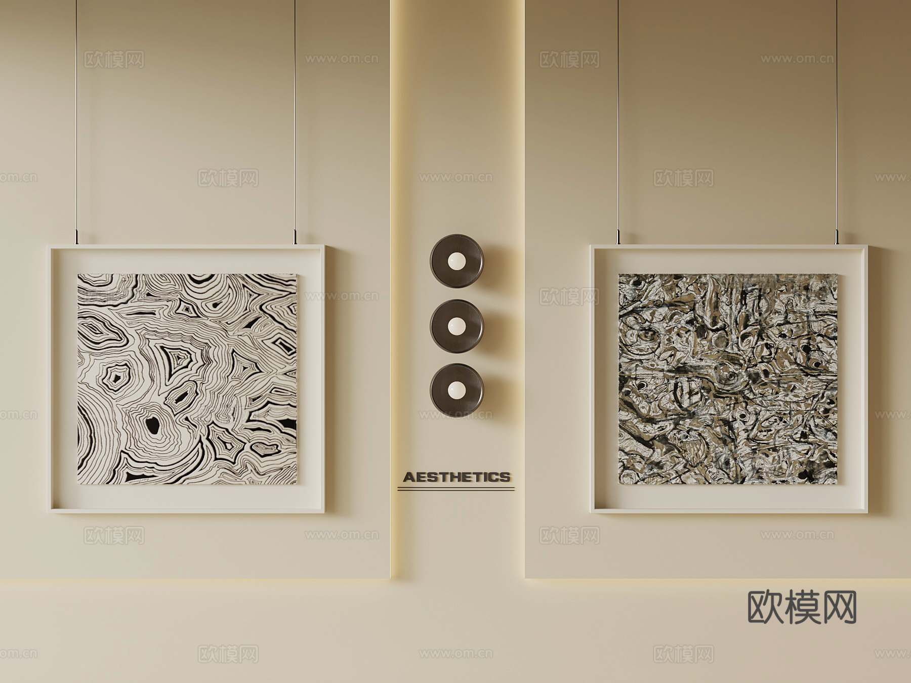 现代意式挂画 客厅抽象挂画su模型
