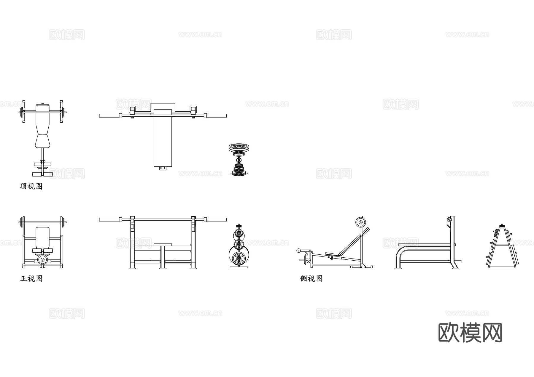 健身举重凳 举重训练凳 健身卧推凳 力量训练凳 多功能举重凳cad施工图