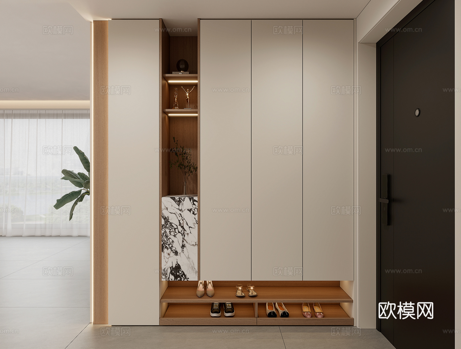 现代入户鞋柜 原木风入户鞋柜  玄关鞋柜 鞋柜装饰柜su模型