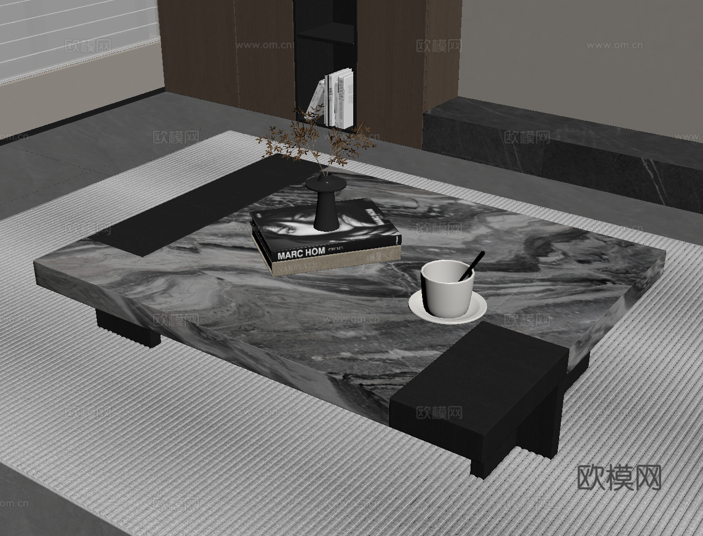 现代意式茶几 大理石茶几su模型