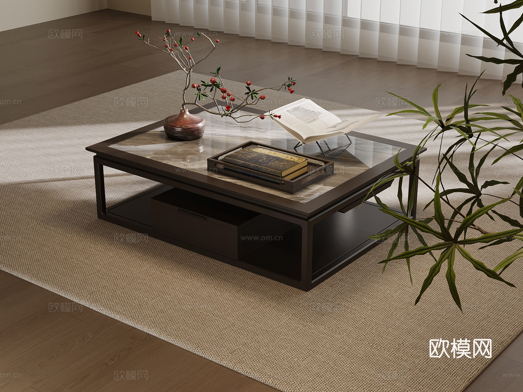 新中式茶几 方形茶几3d模型下载