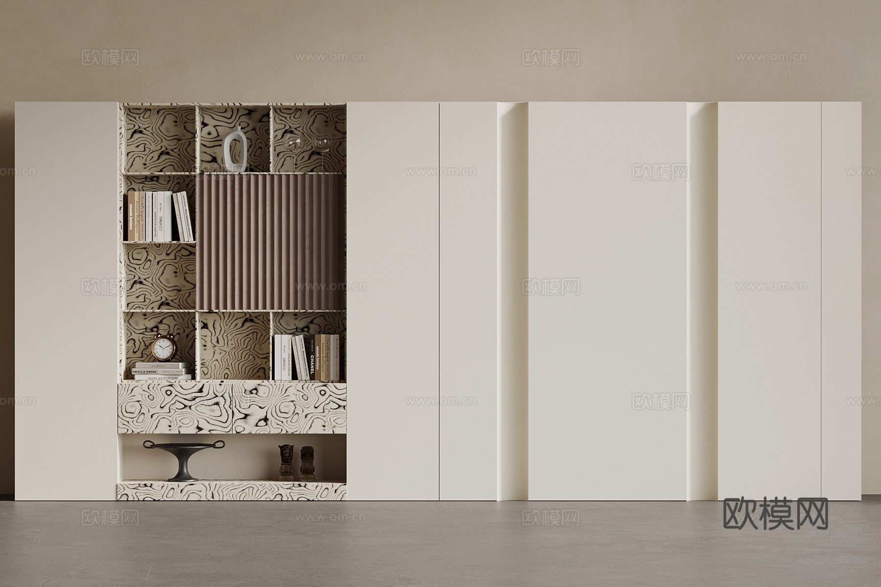 现代中古风背景墙 置物架su模型