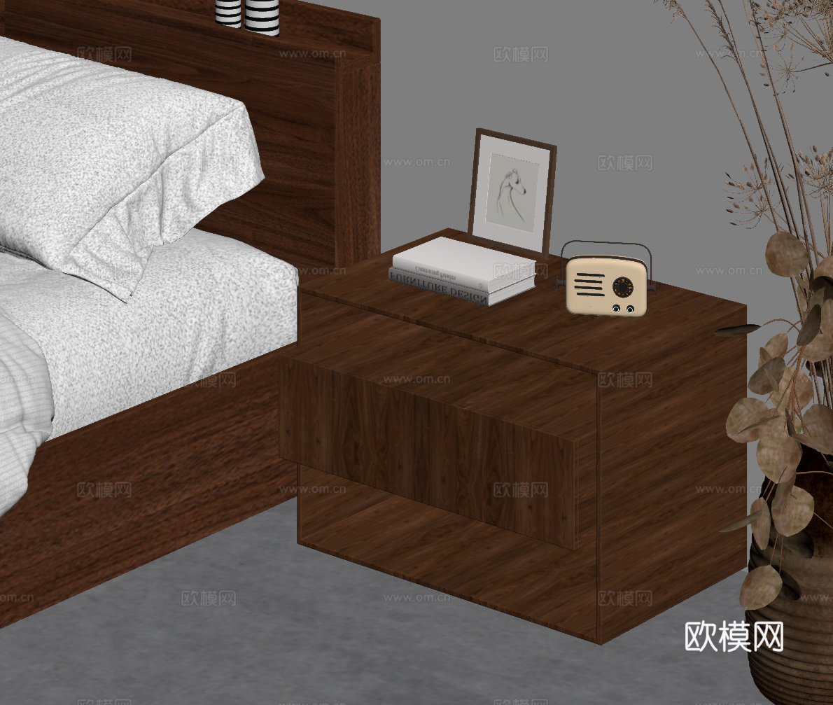 中古风床头柜su模型
