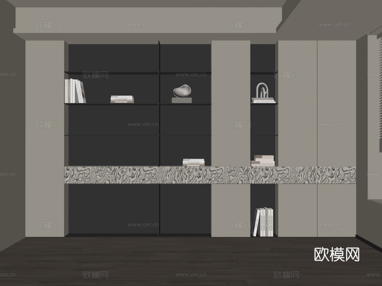 现代极简书柜 置物柜su模型
