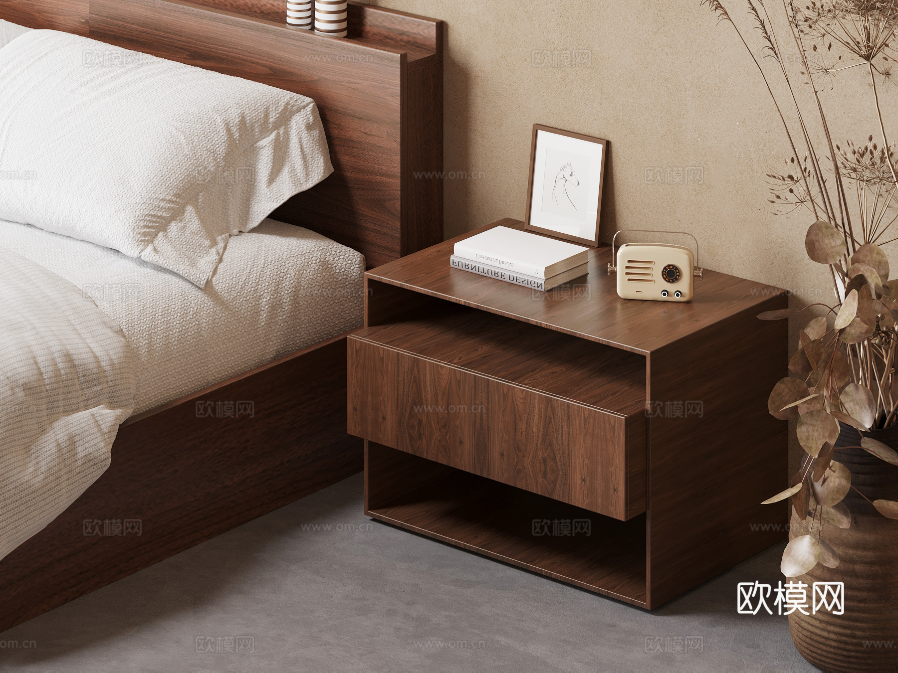 中古风床头柜su模型