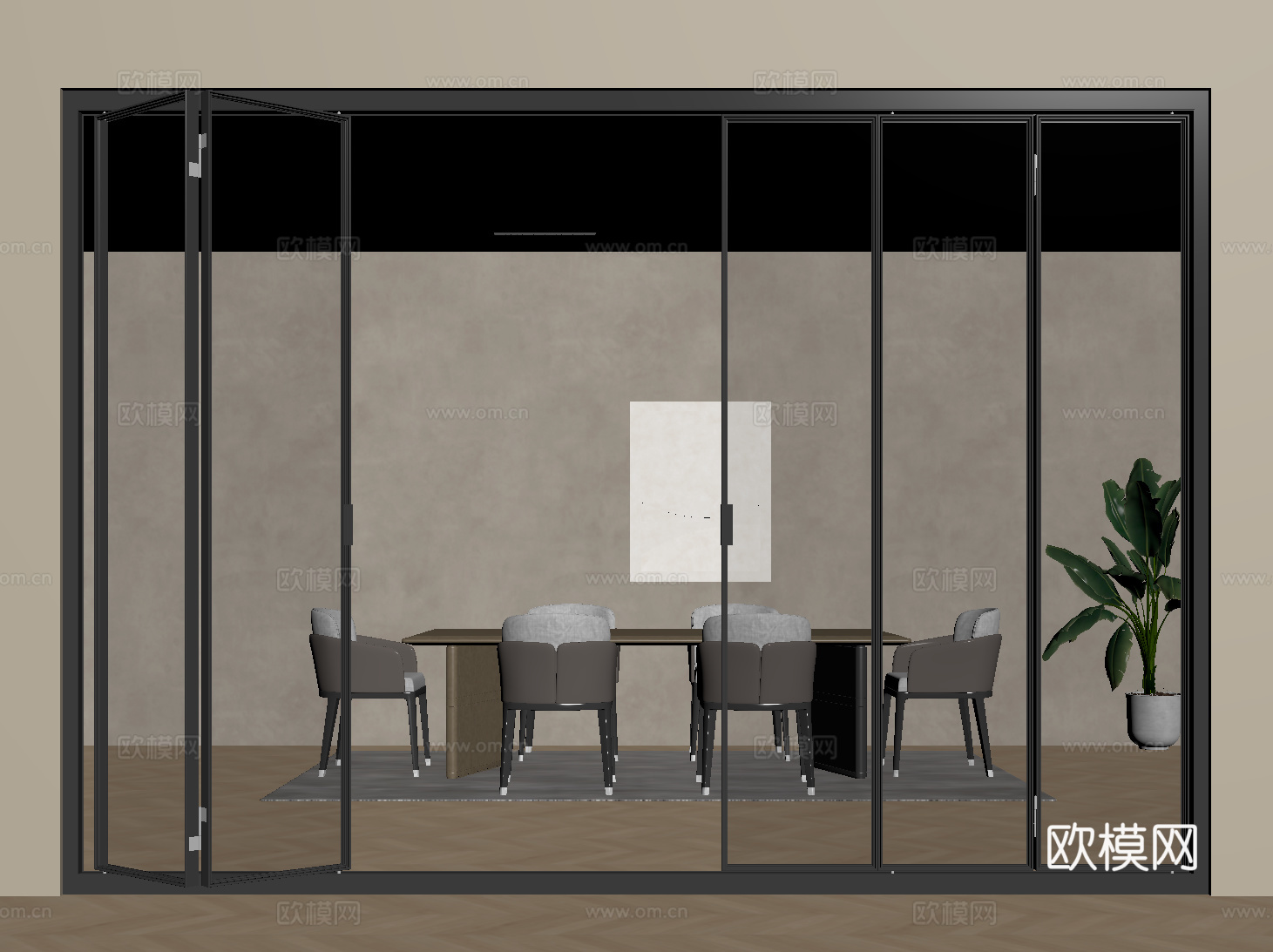 现代玻璃推拉门 长虹玻璃门 玻璃移门 折叠门su模型