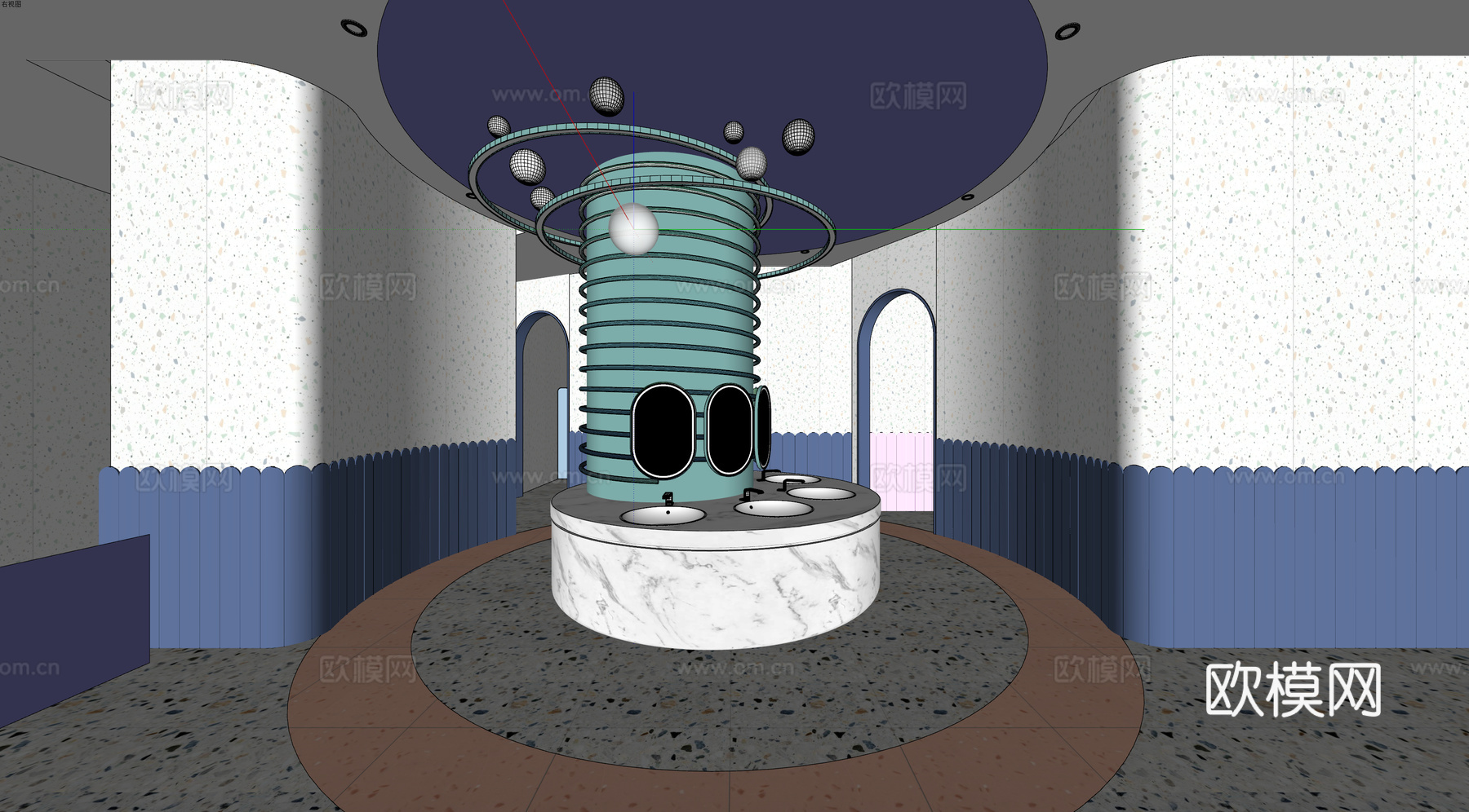 海洋 金属 可爱 商业 卫生间su模型下载（渲染图2）
