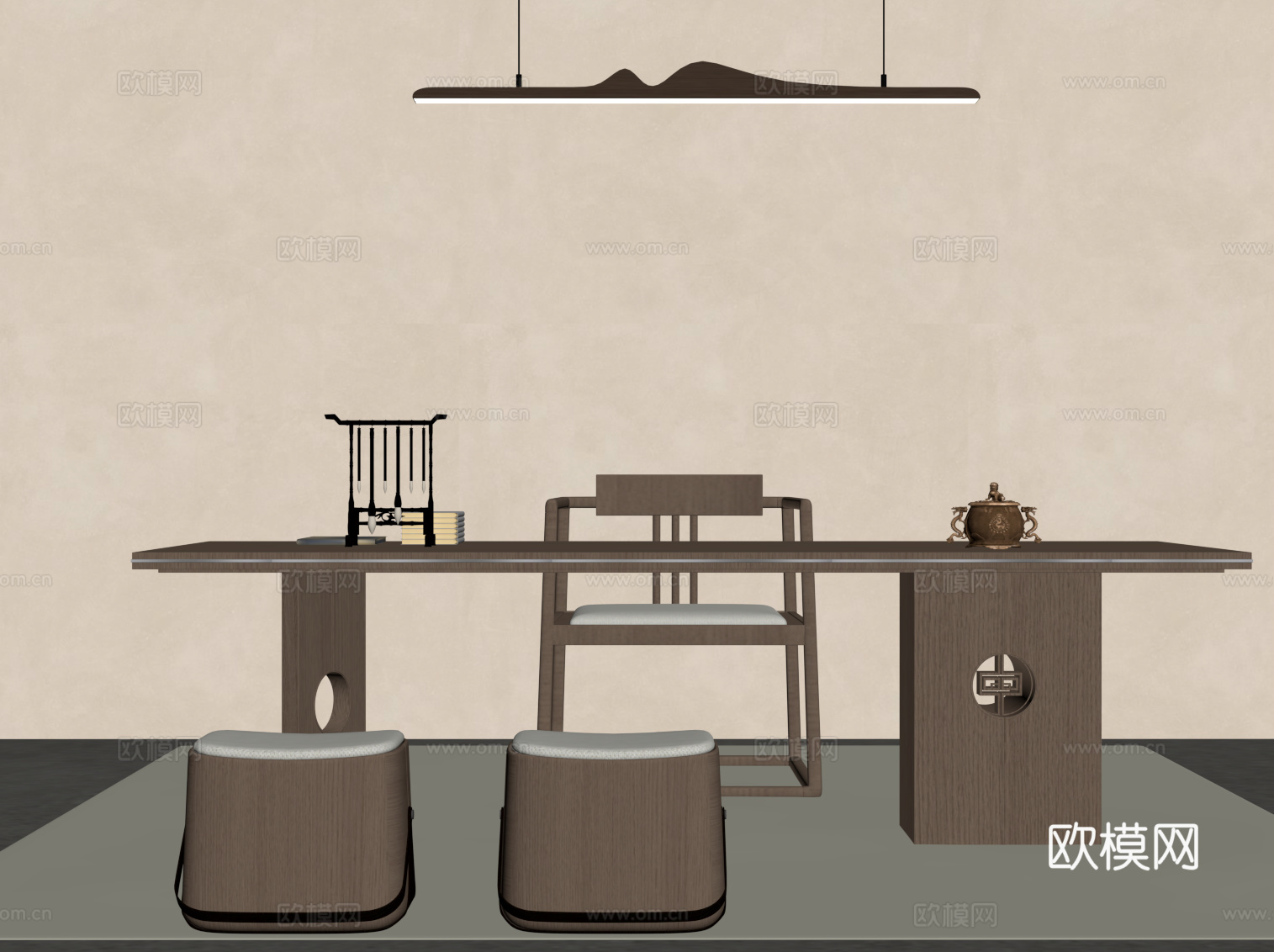 新中式茶台 茶桌椅su模型