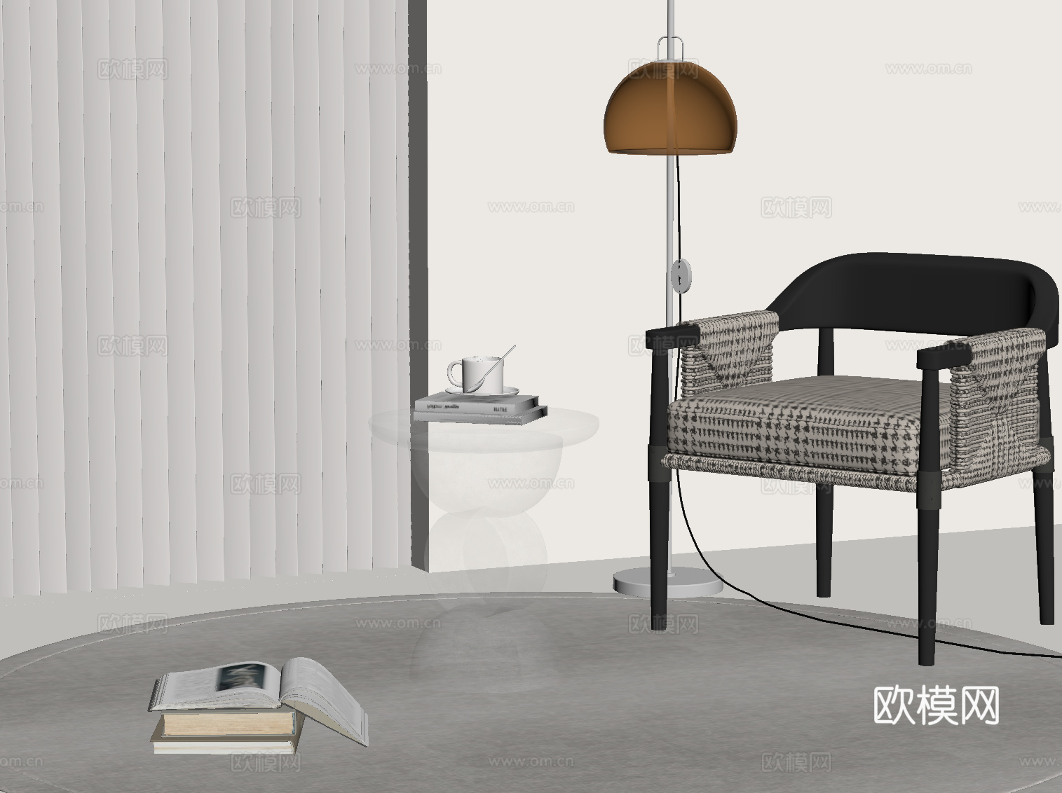 现代玻璃边几 圆几su模型