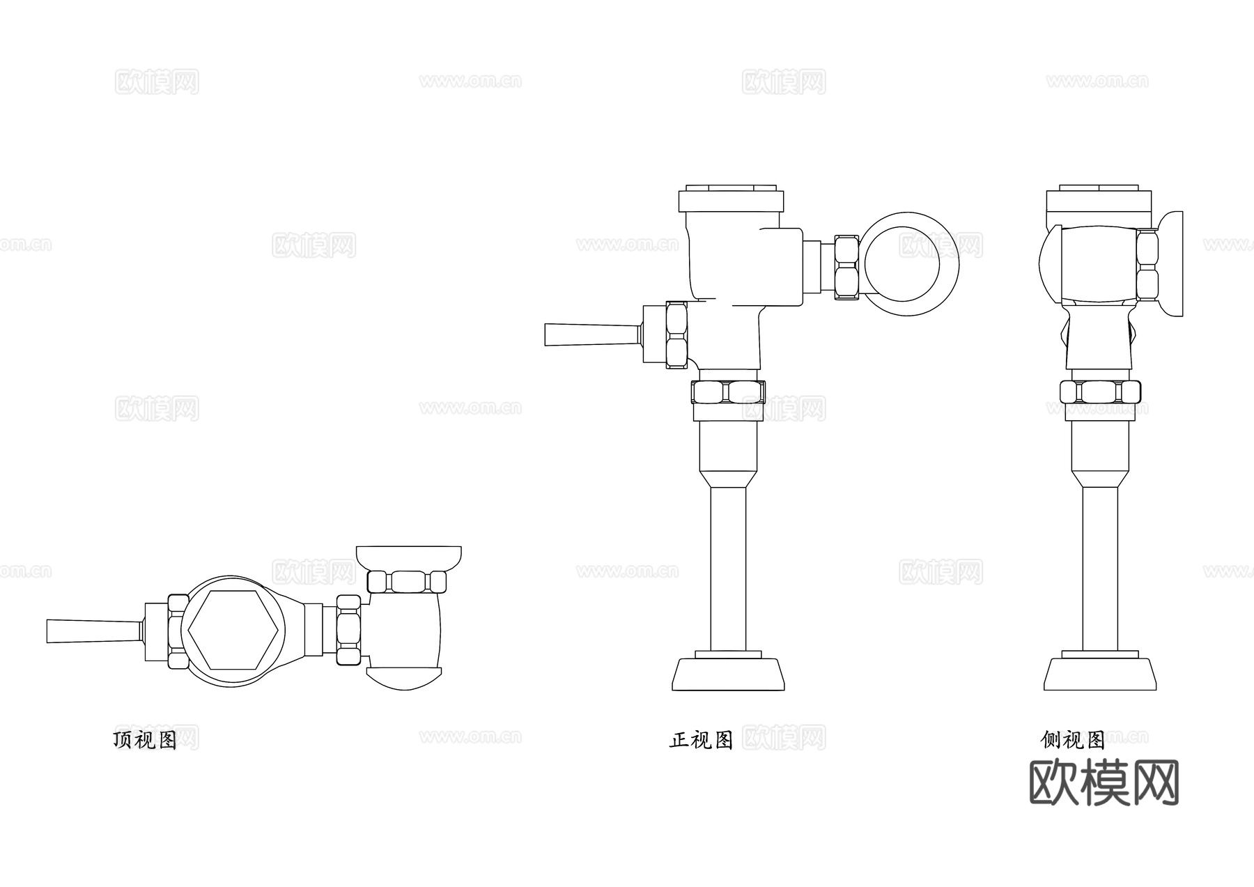 马桶冲洗阀 马桶冲水阀 坐便器冲洗阀 便器进水阀 马桶排水阀cad施工图