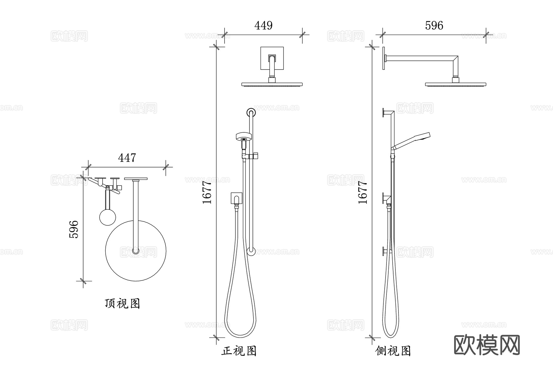 手持花洒套装 淋浴花洒套装 手持淋浴器套装 花洒喷头套装cad施工图