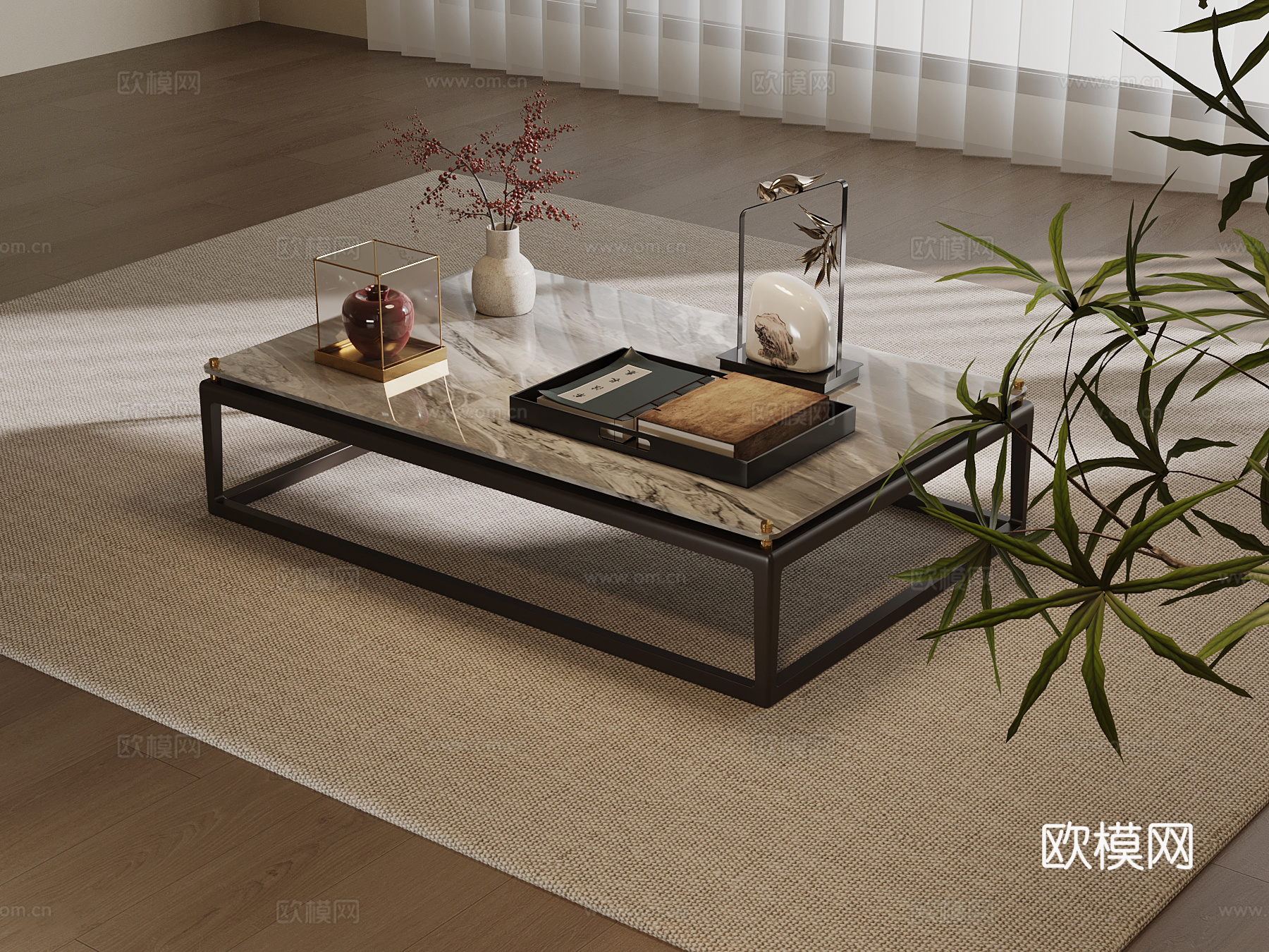 新中式茶几 方形茶几su模型