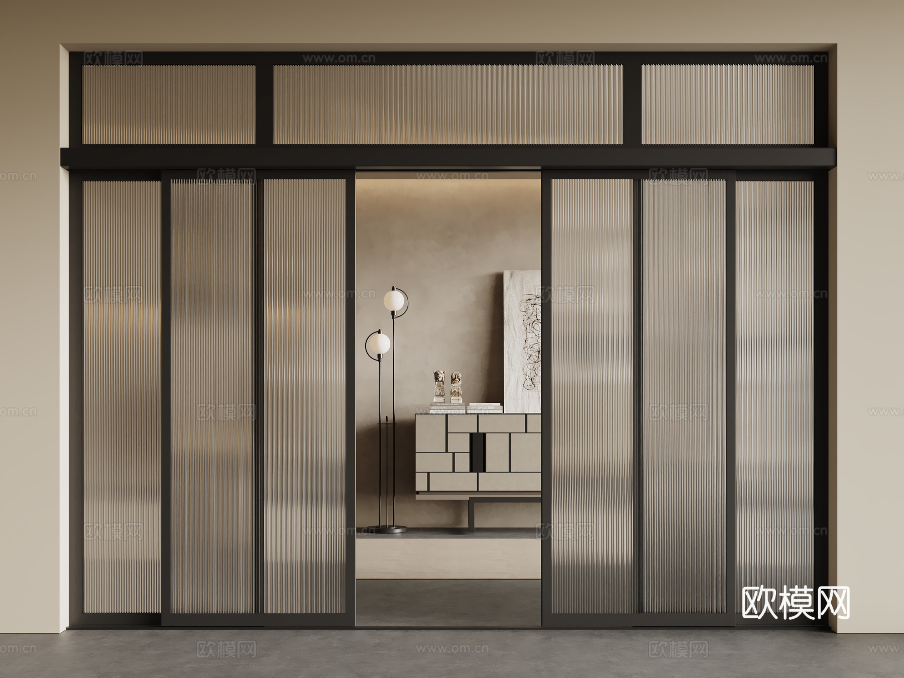 现代玻璃推拉门 长虹玻璃门 玻璃移门 折叠门su模型