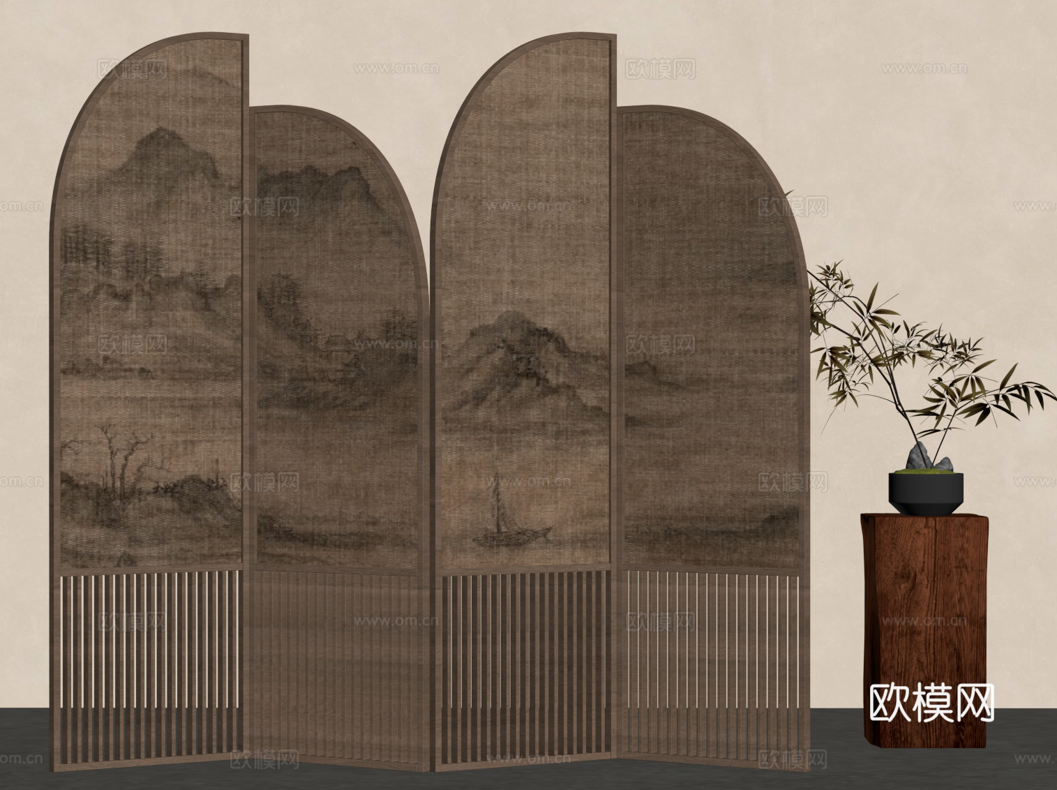 新中式屏风 隔断su模型