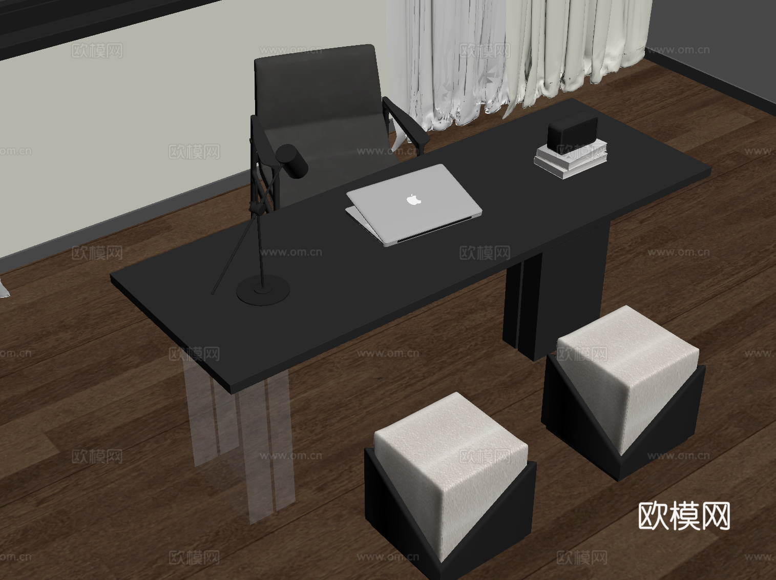 现代极简书桌椅su模型