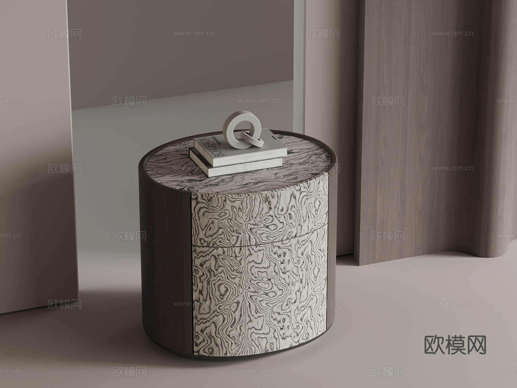 现代意式床头柜 圆形床头柜su模型