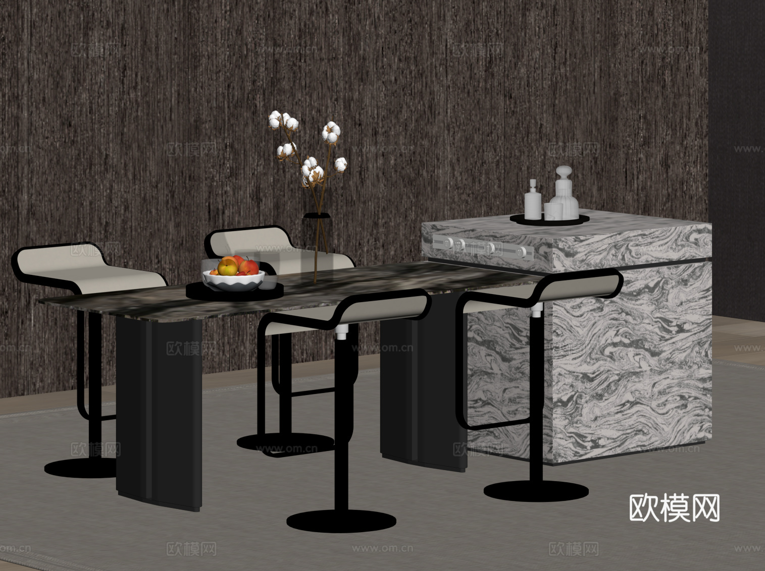 现代岛台 餐桌椅su模型