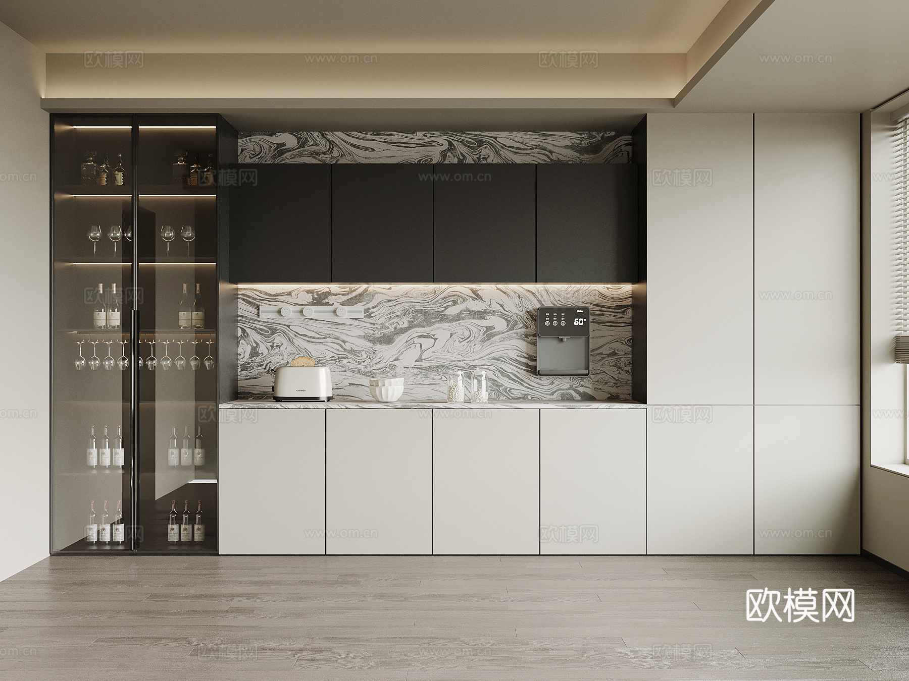 现代极简酒柜 餐边柜su模型