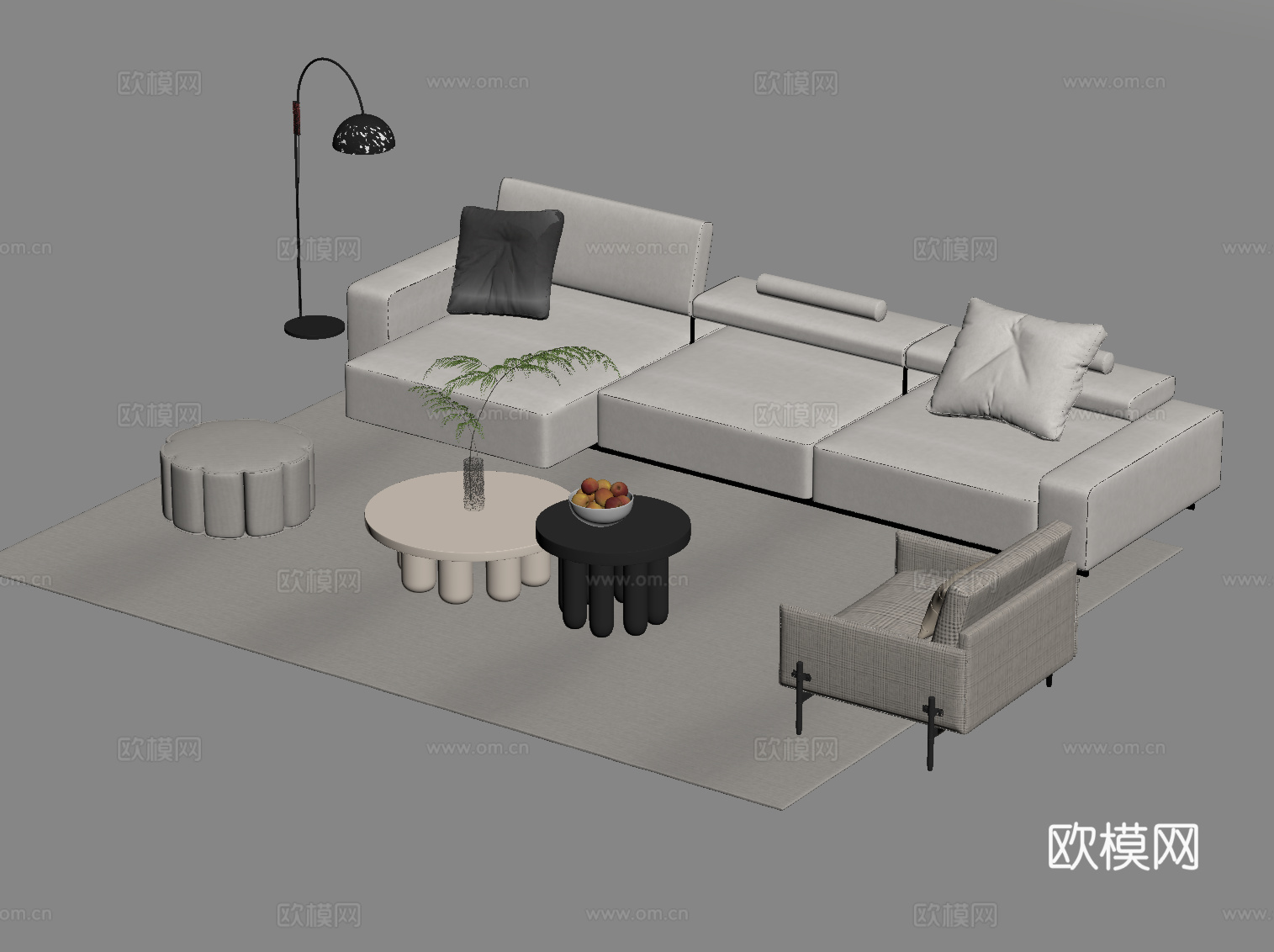 现代沙发茶几组合su模型