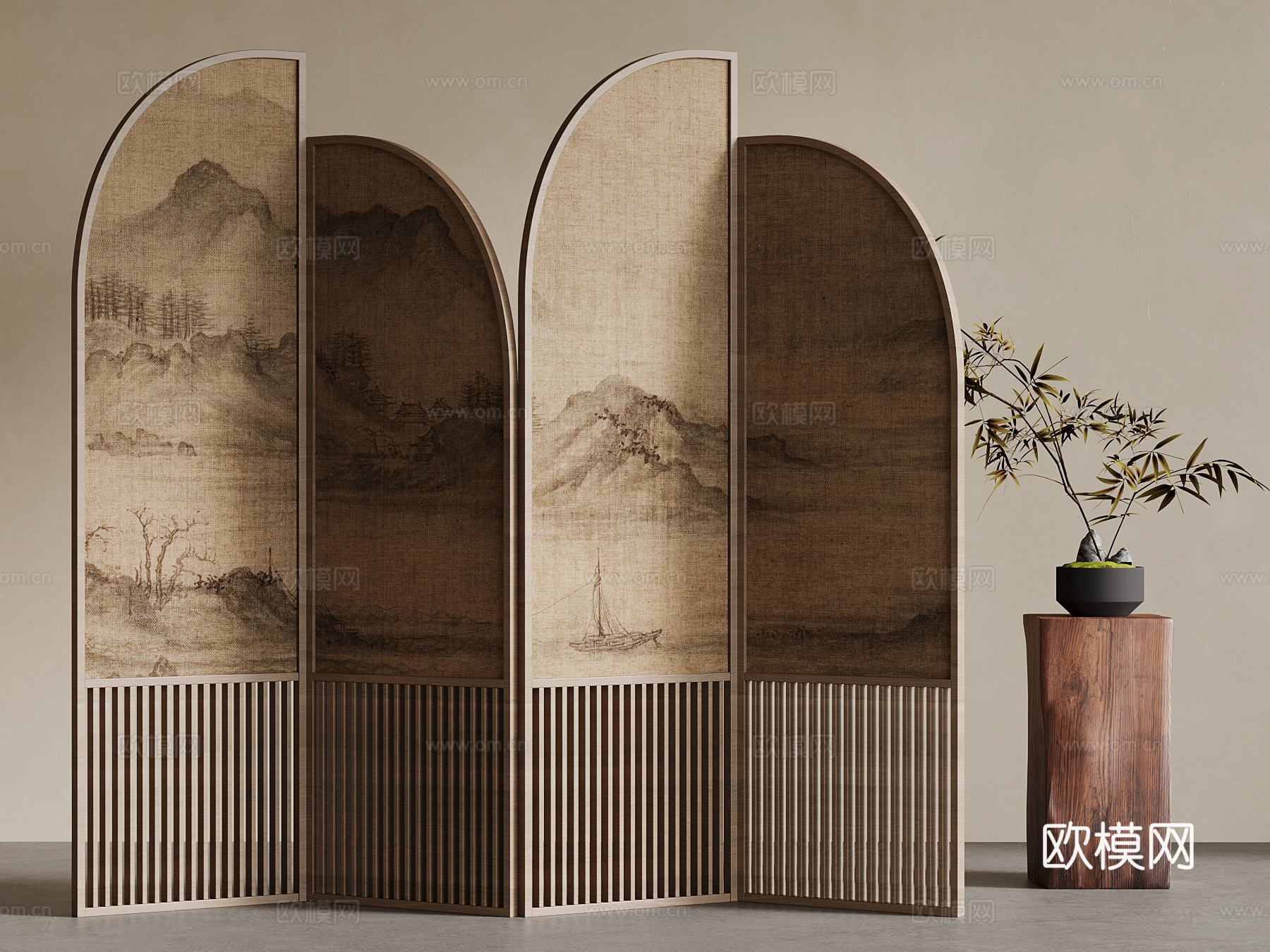 新中式屏风 隔断su模型