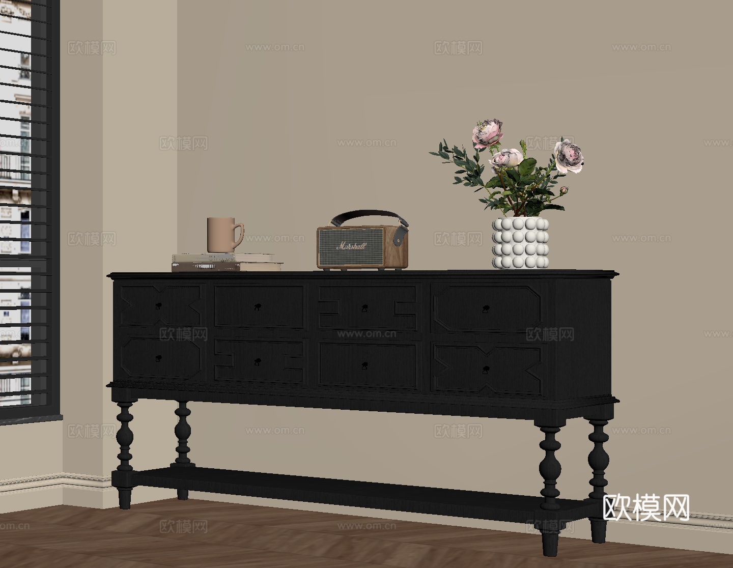 法式复古玄关柜 边柜su模型