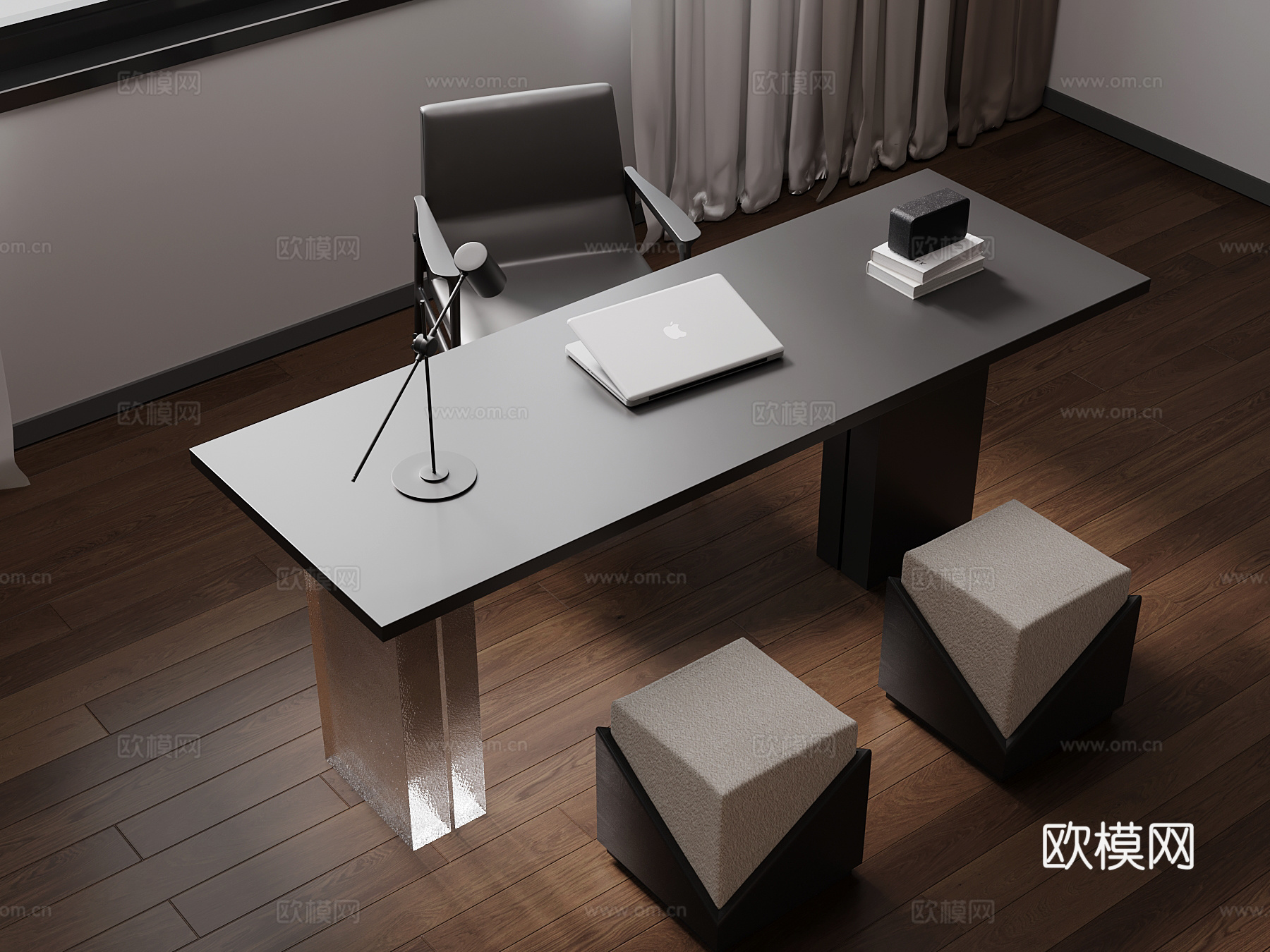 现代极简书桌椅su模型
